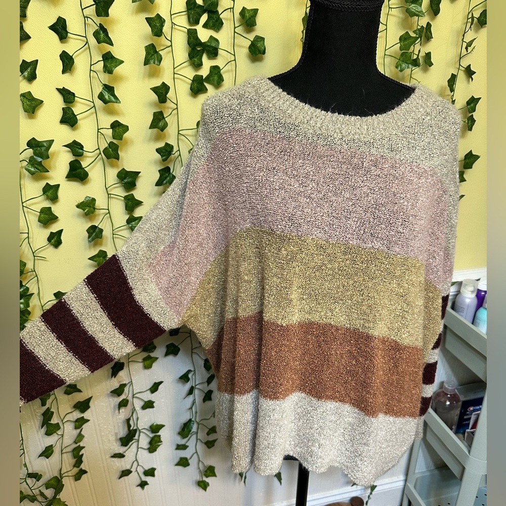 Active USA Colorblock Striped Textured Oversized Sweater